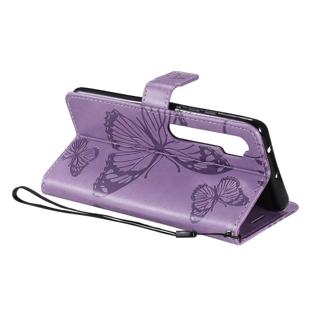 Anymob Xiaomi Redmi Tan Wrist Chain Case Butterfly Pattern Soft Leather Phone Cover