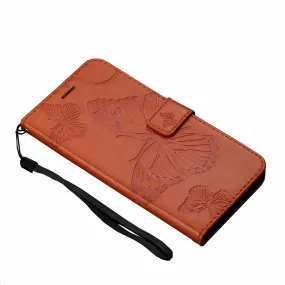 Anymob Xiaomi Redmi Tan Wrist Chain Case Butterfly Pattern Soft Leather Phone Cover