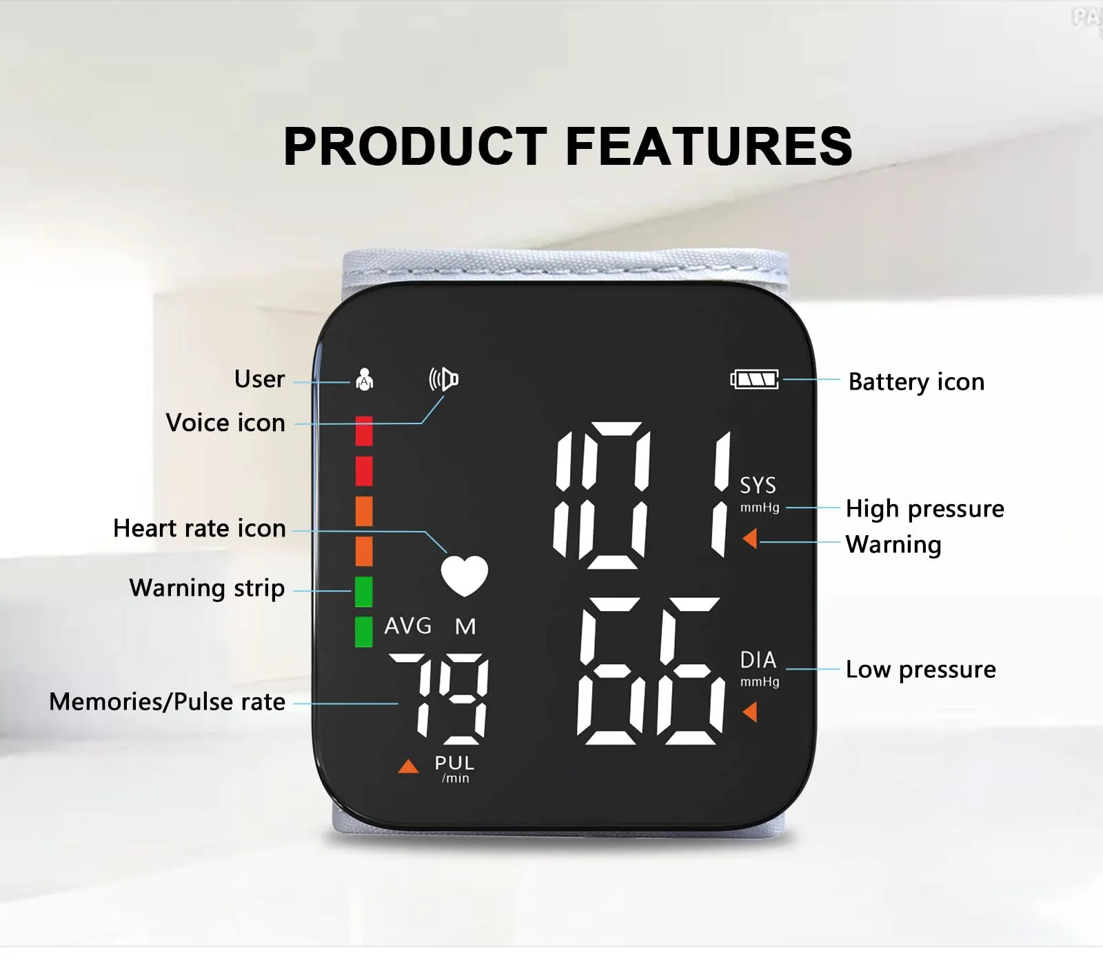 Automatic Blood Pressure Monitor - Wrist Accurate Blood Pressure Monitors Portable LCD Screen with Storage Case and Adjustable Cuff Powered by Battery