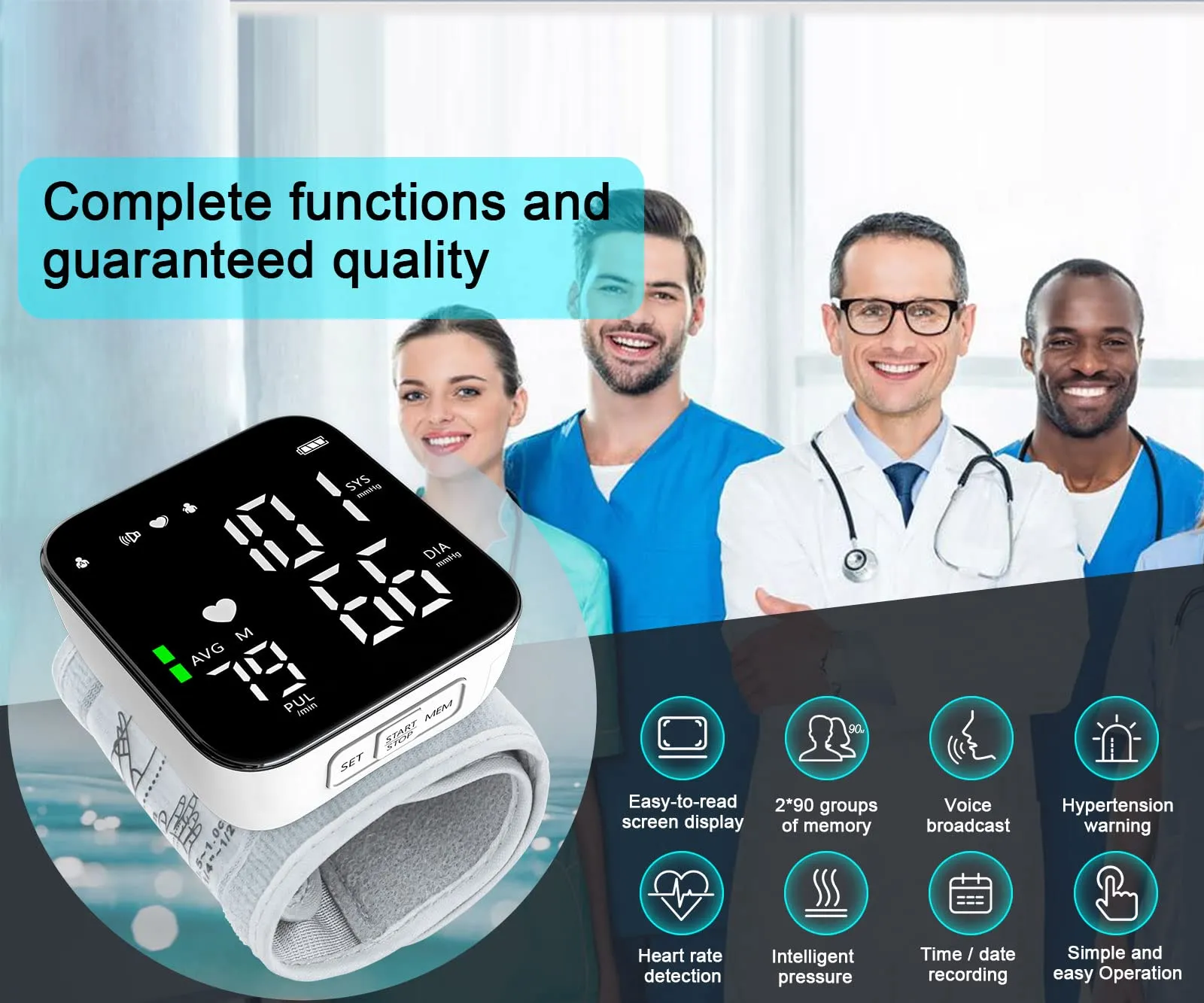 Automatic Blood Pressure Monitor - Wrist Accurate Blood Pressure Monitors Portable LCD Screen with Storage Case and Adjustable Cuff Powered by Battery