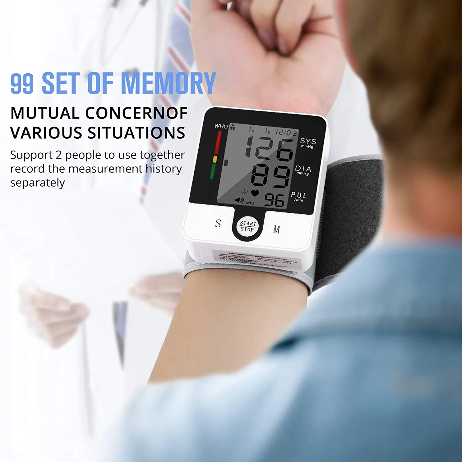 Automatic Wrist Blood Pressure Monitor, BP Machine with Talking Features