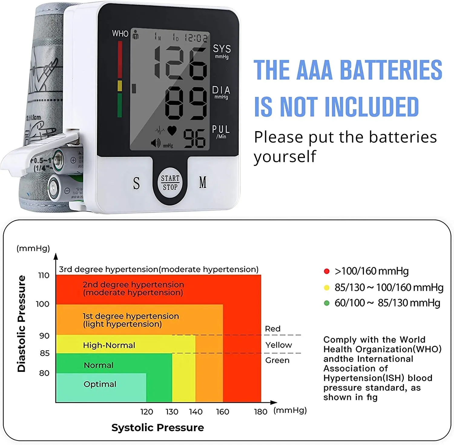Automatic Wrist Blood Pressure Monitor, BP Machine with Talking Features