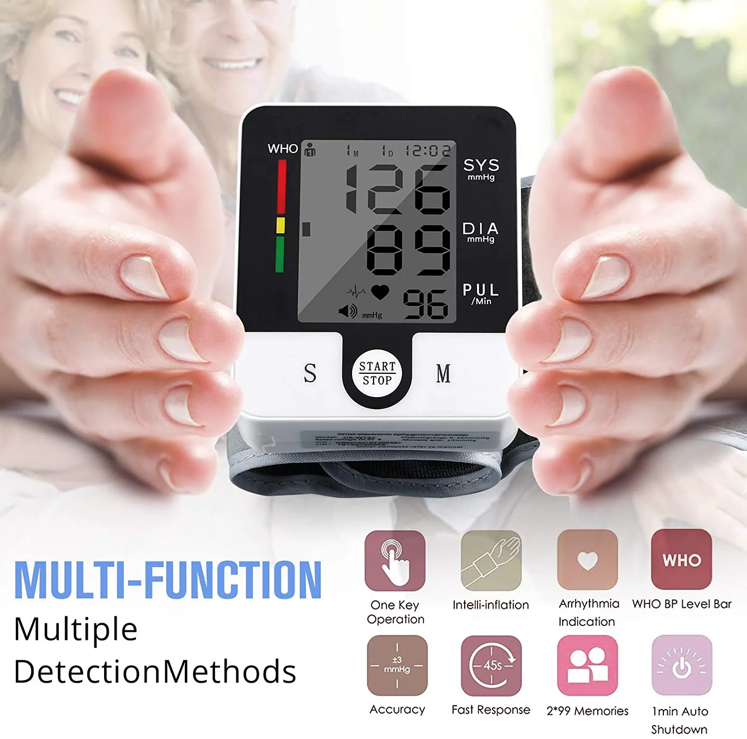 Automatic Wrist Blood Pressure Monitor, BP Machine with Talking Features