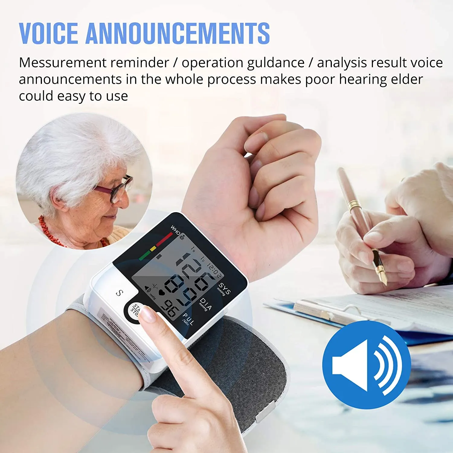 Automatic Wrist Blood Pressure Monitor, BP Machine with Talking Features