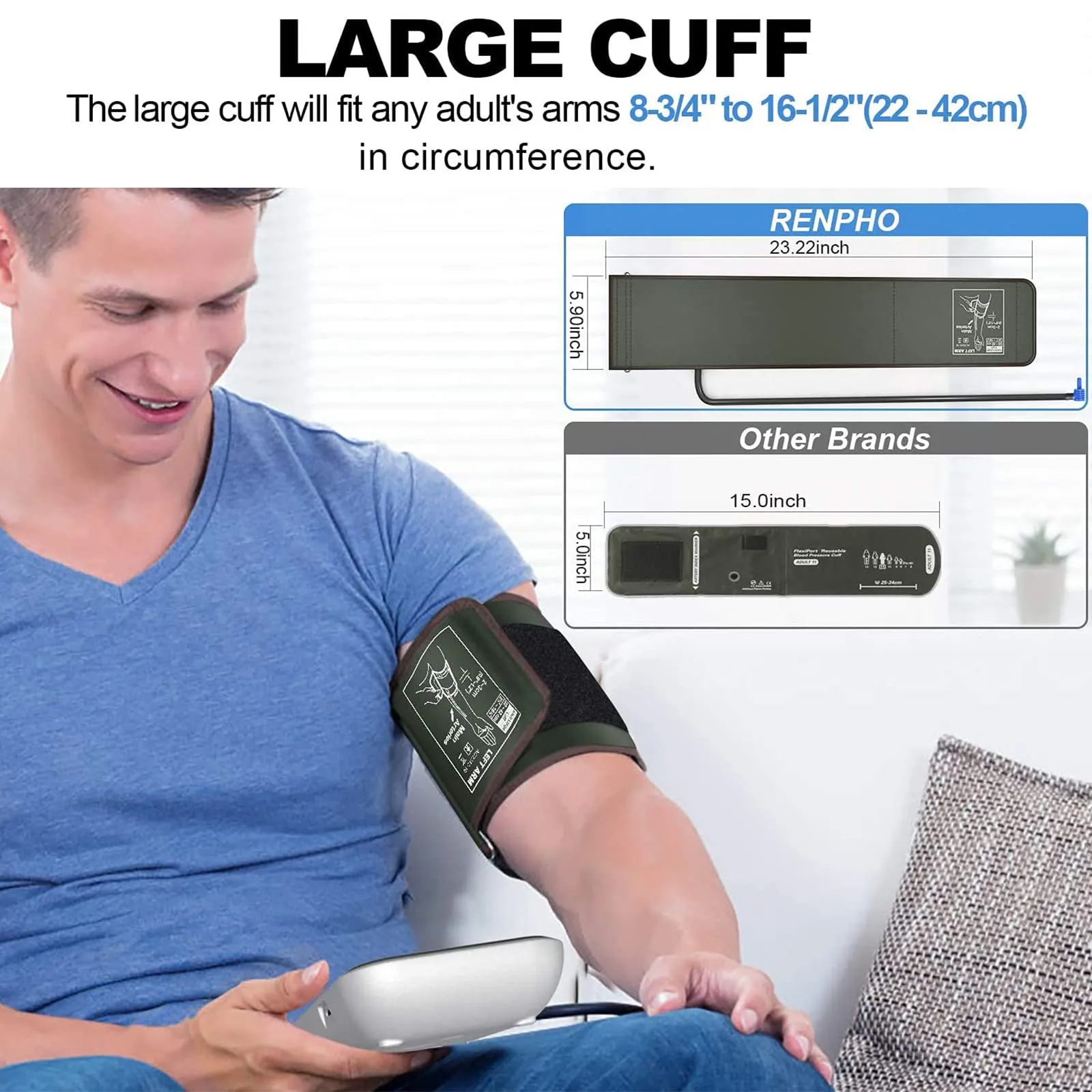 Blood Pressure Machine, RENPHO Blood Pressure Cuffs for Home Use, Accurate Automatic Digital BP Monitor with Upper Arm Large Cuff 16.5 inch, Large Display, 2-Users, 240 Recordings, Talking Function