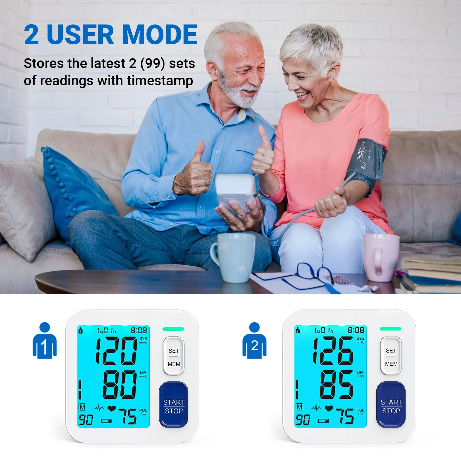 Blood Pressure Monitors for Home Use, 9-17'' & 13-21'' Extra Large Blood Pressure Cuff Upper Arm, Oversized Operation Button &Large Backlit LCD, Automatic BP Machine with USB Cable and 4 AAA Batteries Large & X-Large Cuff