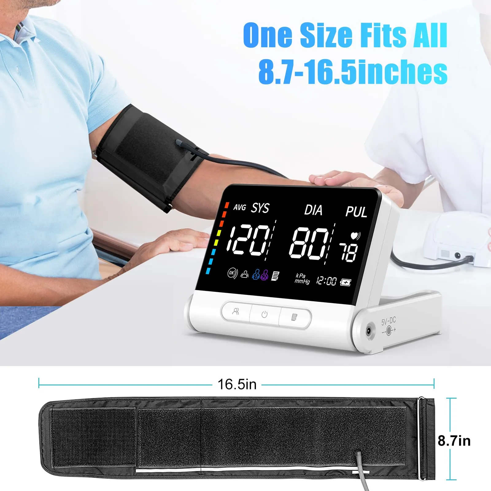 Blood Pressure Monitors for Home Use, Automatic Upper Arm Blood Pressure Monitor 4.5-inch Large Display, Rechargeable Blood Pressure Machine with Wide Range Cuff 8.7”-16.5”, Stores Up to 198 Readings
