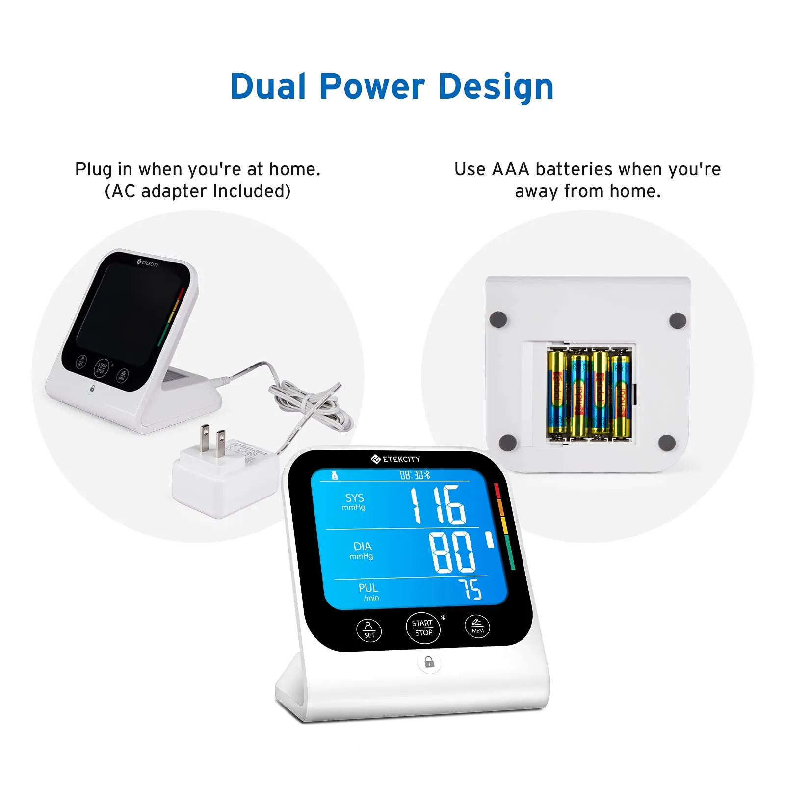 Bluetooth Blood Pressure Monitor, Smart Machine by Etekcity, FSA HSA Approved Products, Adjustable Cuff Large Arm Friendly for Home Use, Unlimited Memories in APP, Dual Power Sources