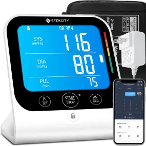 Bluetooth Blood Pressure Monitor, Smart Machine by Etekcity, FSA HSA Approved Products, Adjustable Cuff Large Arm Friendly for Home Use, Unlimited Memories in APP, Dual Power Sources