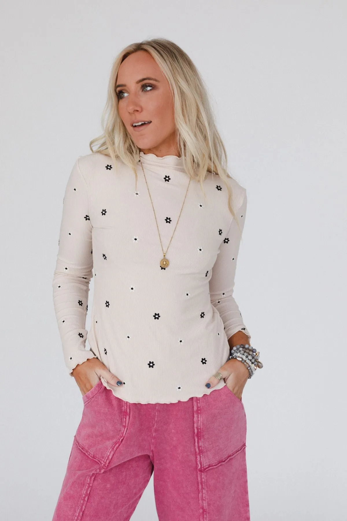 Briana Mock Neck Top - Ecru
