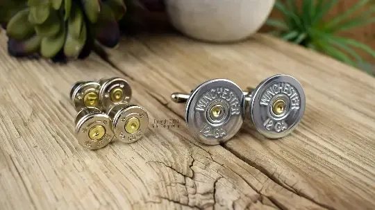 Bullet Tuxedo Studs and Shotgun Cufflinks set NICKEL, 12 or 20 Gauge Shotgun Shell Cufflinks, Bullet Tuxedo Studs, Wedding, Groom, Groomsmen