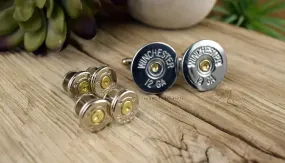 Bullet Tuxedo Studs and Shotgun Cufflinks set NICKEL, 12 or 20 Gauge Shotgun Shell Cufflinks, Bullet Tuxedo Studs, Wedding, Groom, Groomsmen
