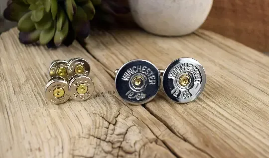 Bullet Tuxedo Studs and Shotgun Cufflinks set NICKEL, 12 or 20 Gauge Shotgun Shell Cufflinks, Bullet Tuxedo Studs, Wedding, Groom, Groomsmen