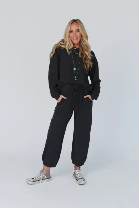 Calling The Shots Waffle Knit Set - Charcoal