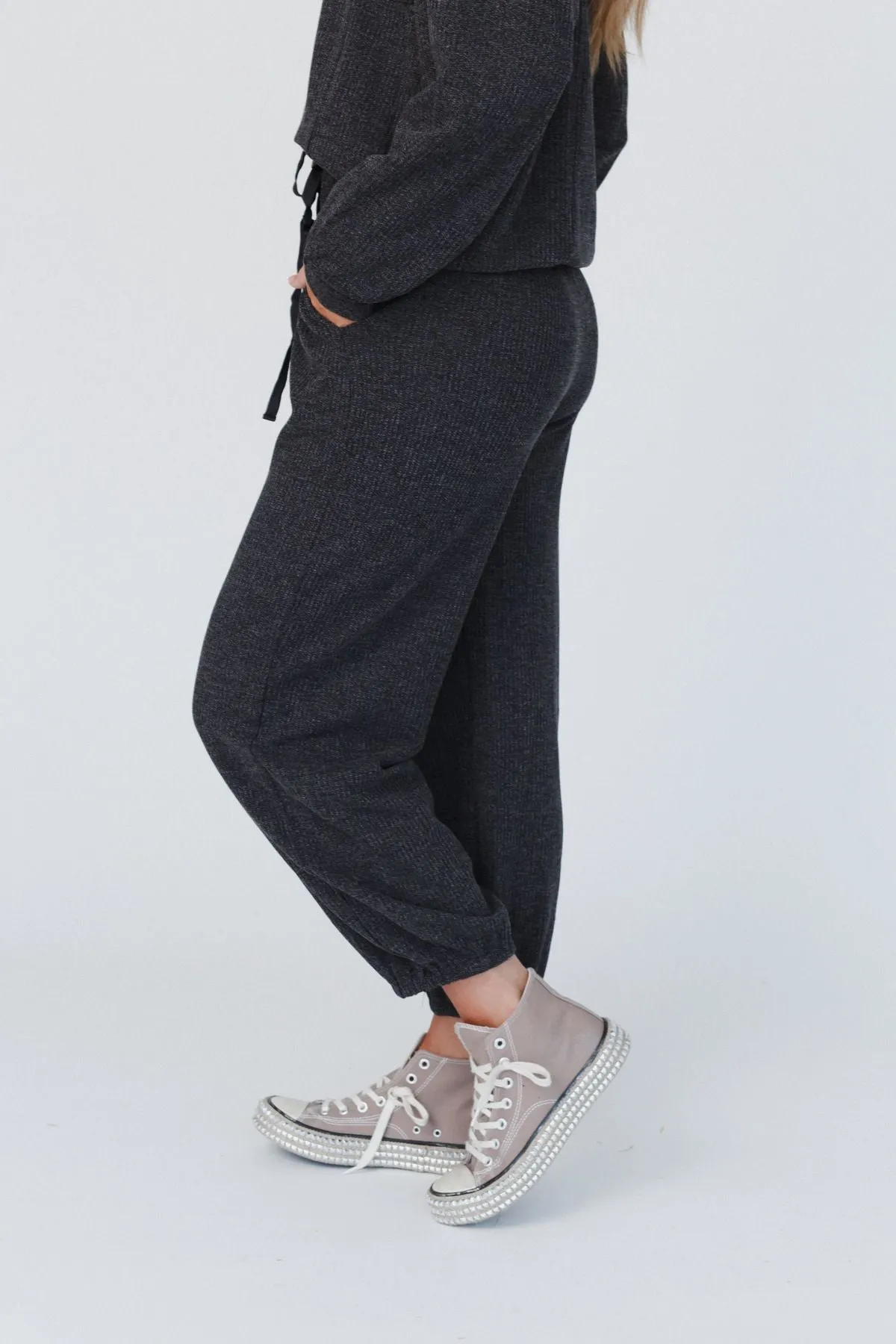 Calling The Shots Waffle Knit Set - Charcoal