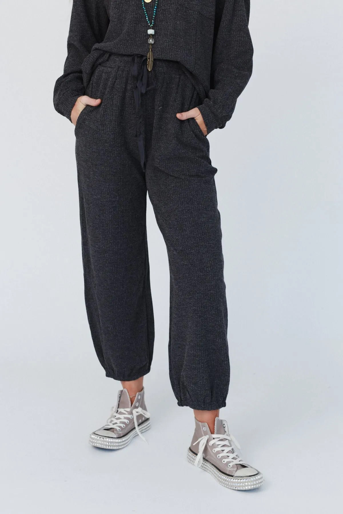 Calling The Shots Waffle Knit Set - Charcoal