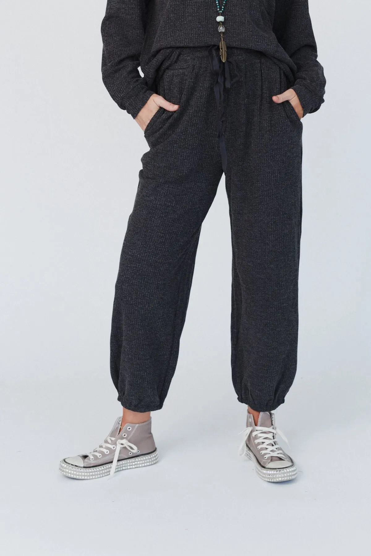 Calling The Shots Waffle Knit Set - Charcoal