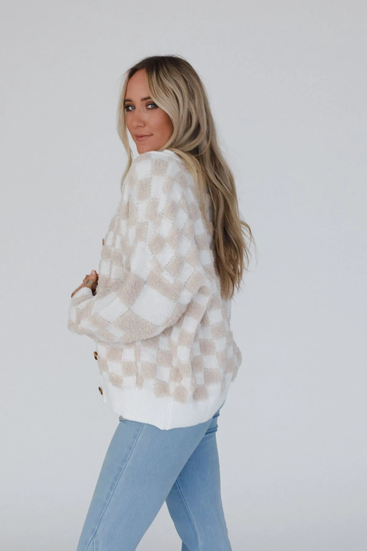 Checkmate Cardigan - Taupe Multi