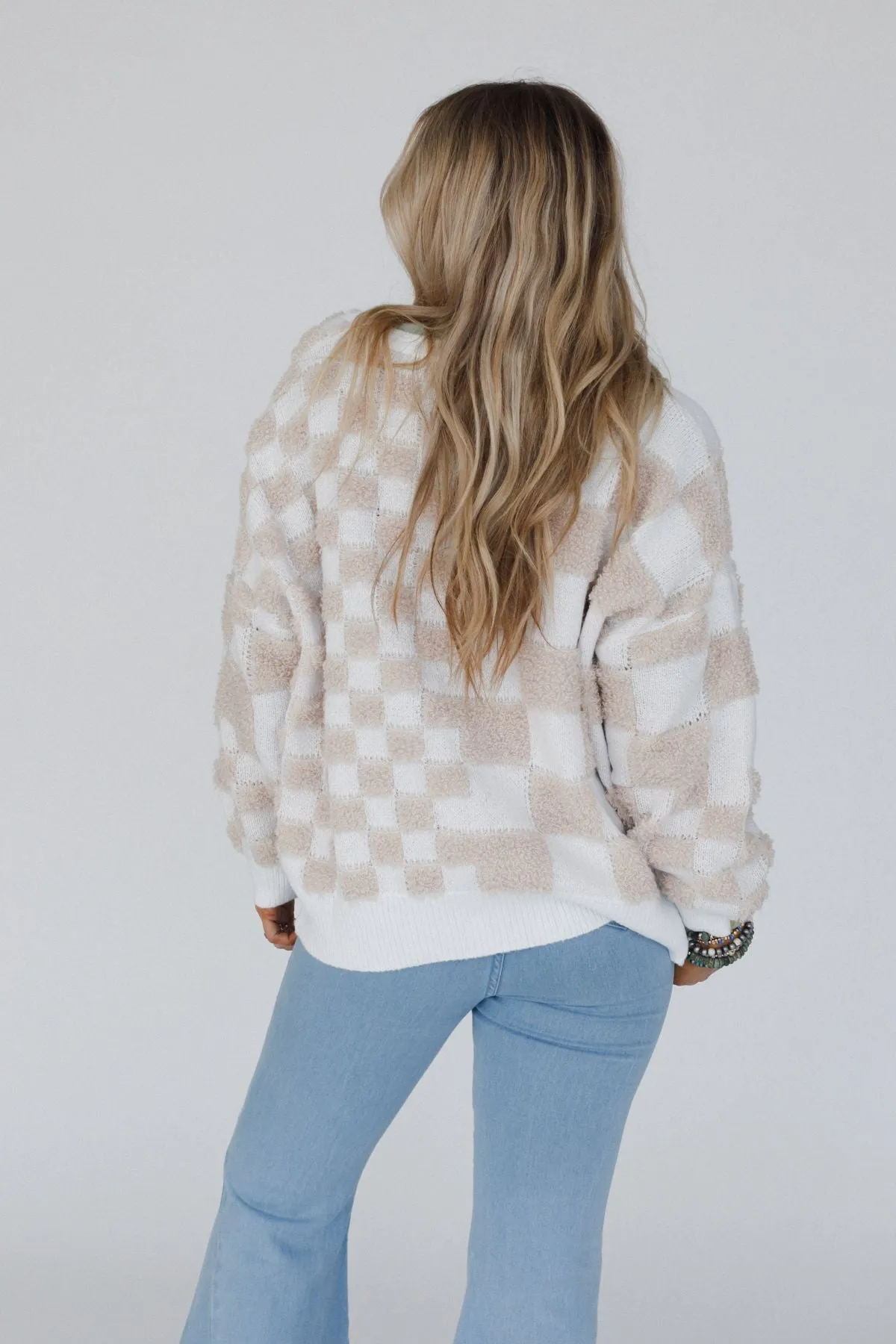 Checkmate Cardigan - Taupe Multi