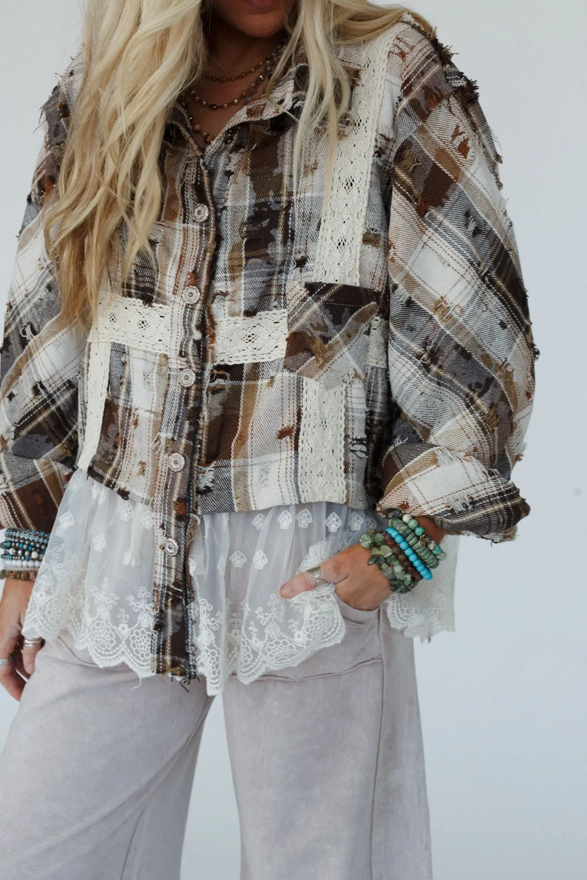 Clementine Plaid Contrast Top - Mocha