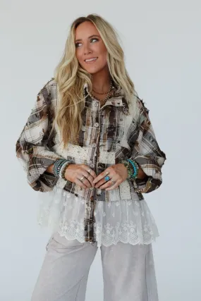 Clementine Plaid Contrast Top - Mocha
