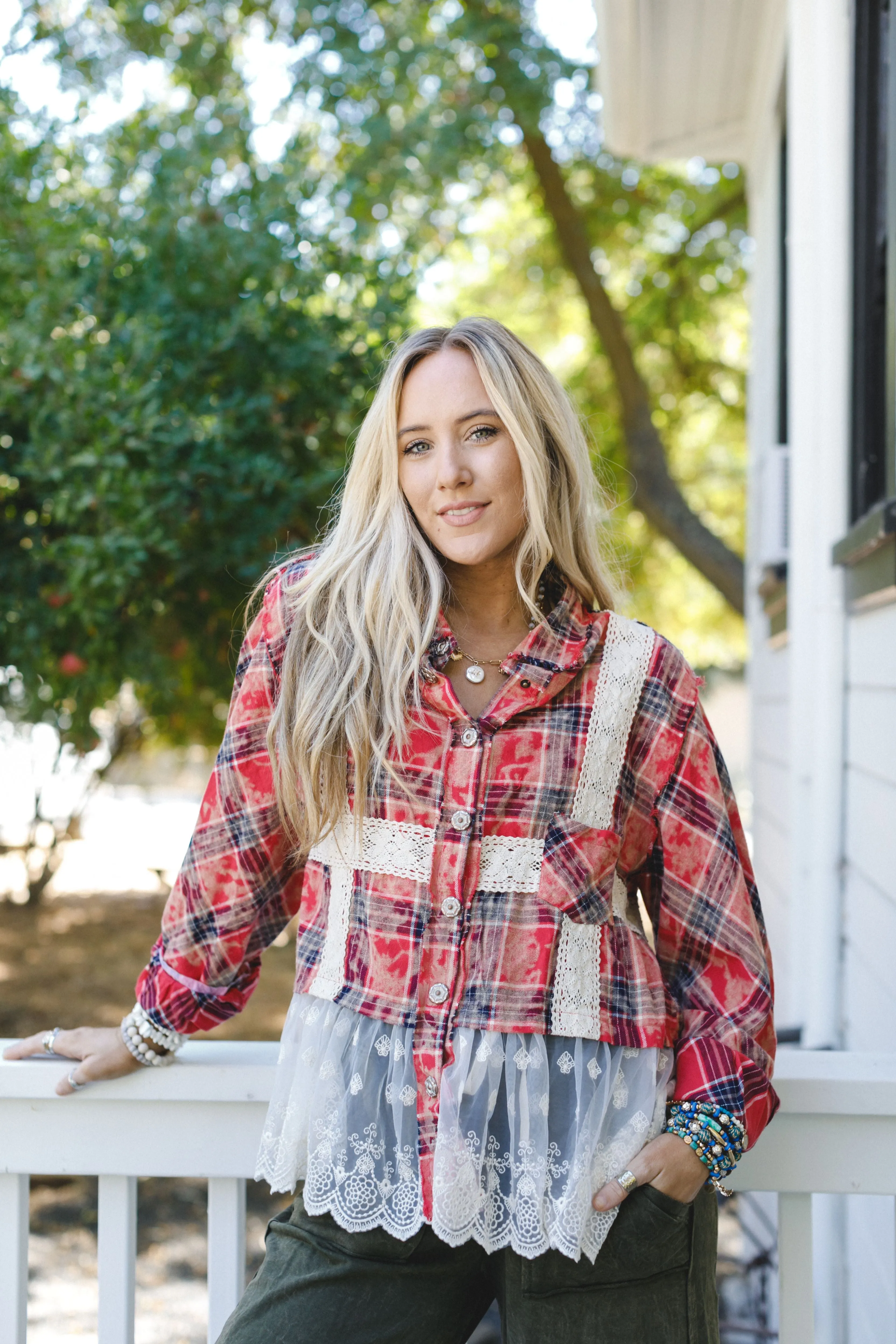Clementine Plaid Contrast Top - Red