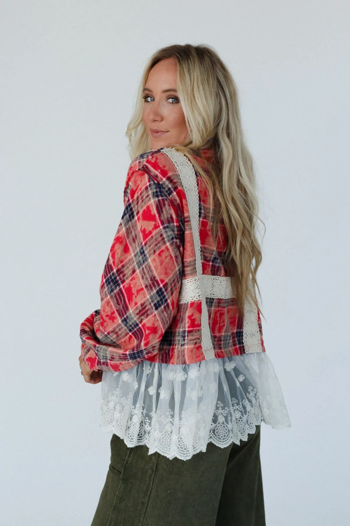 Clementine Plaid Contrast Top - Red