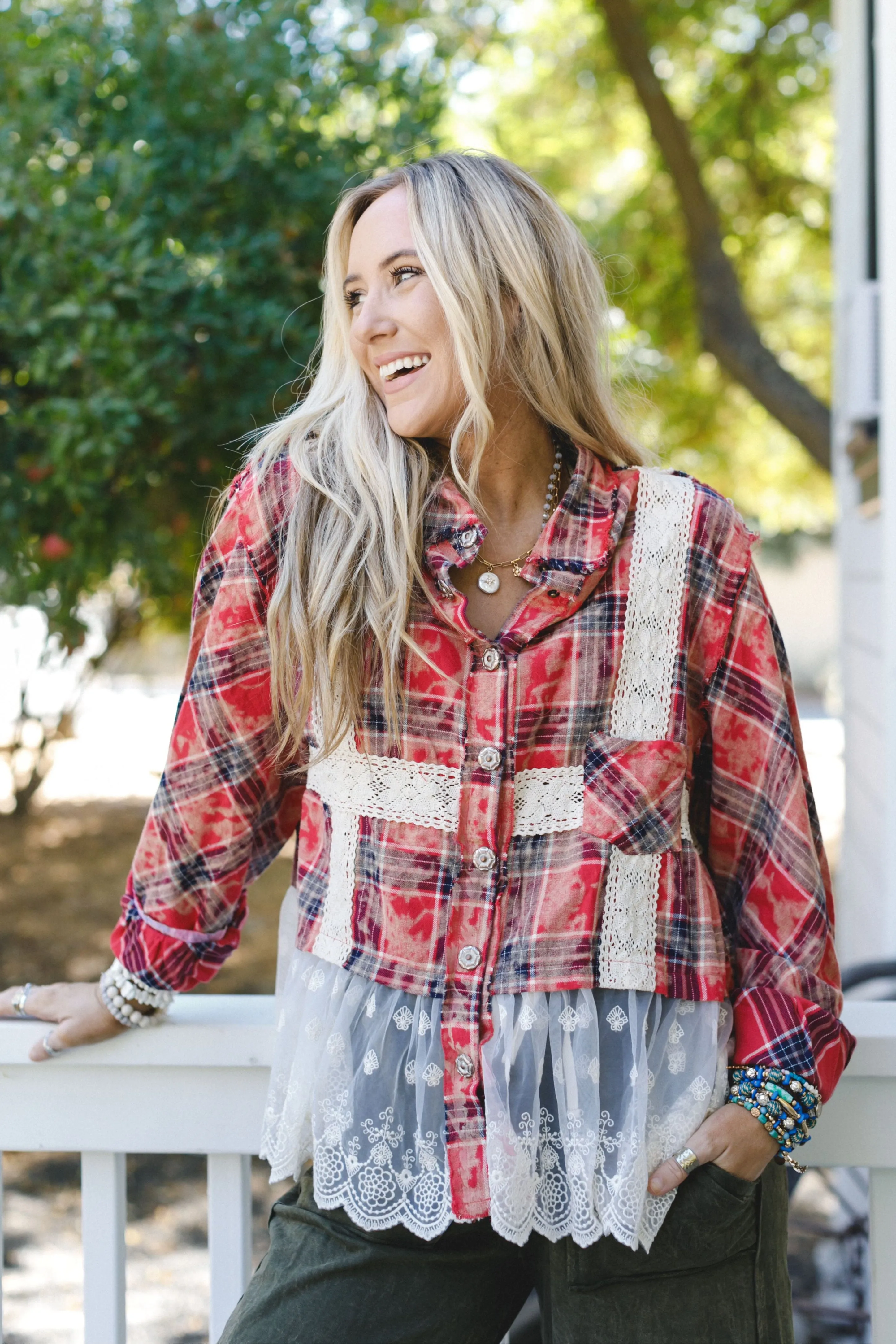 Clementine Plaid Contrast Top - Red
