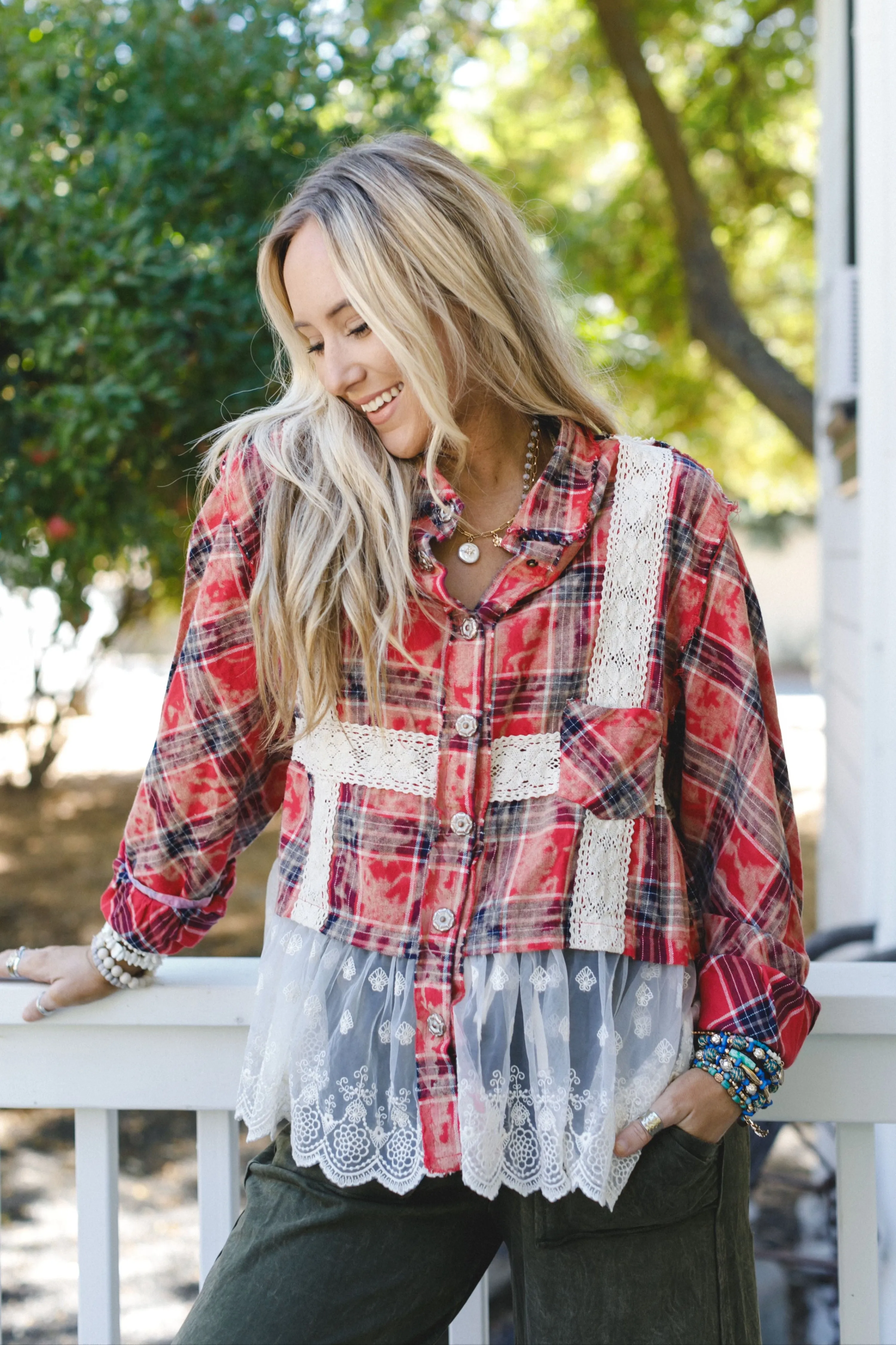 Clementine Plaid Contrast Top - Red
