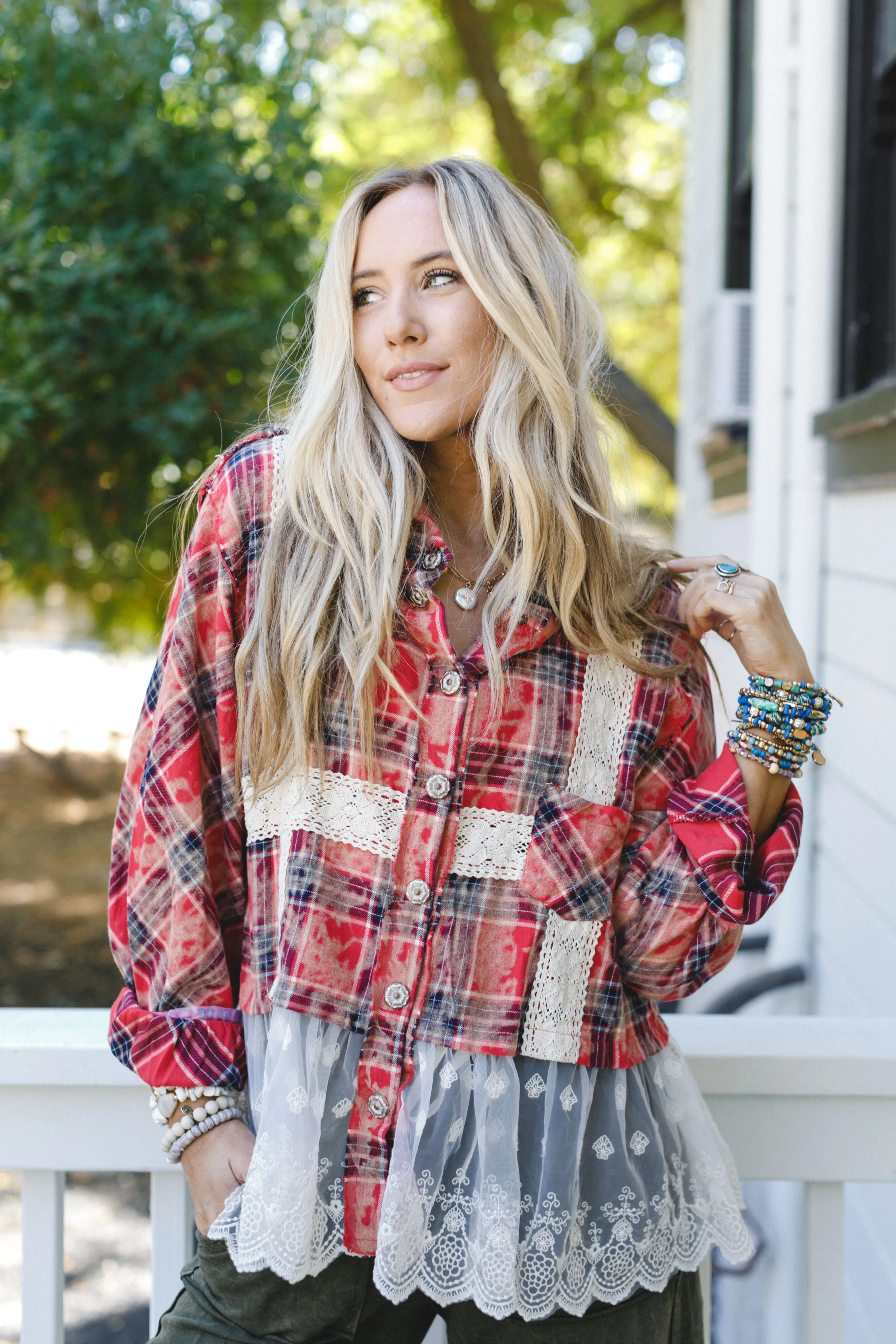 Clementine Plaid Contrast Top - Red