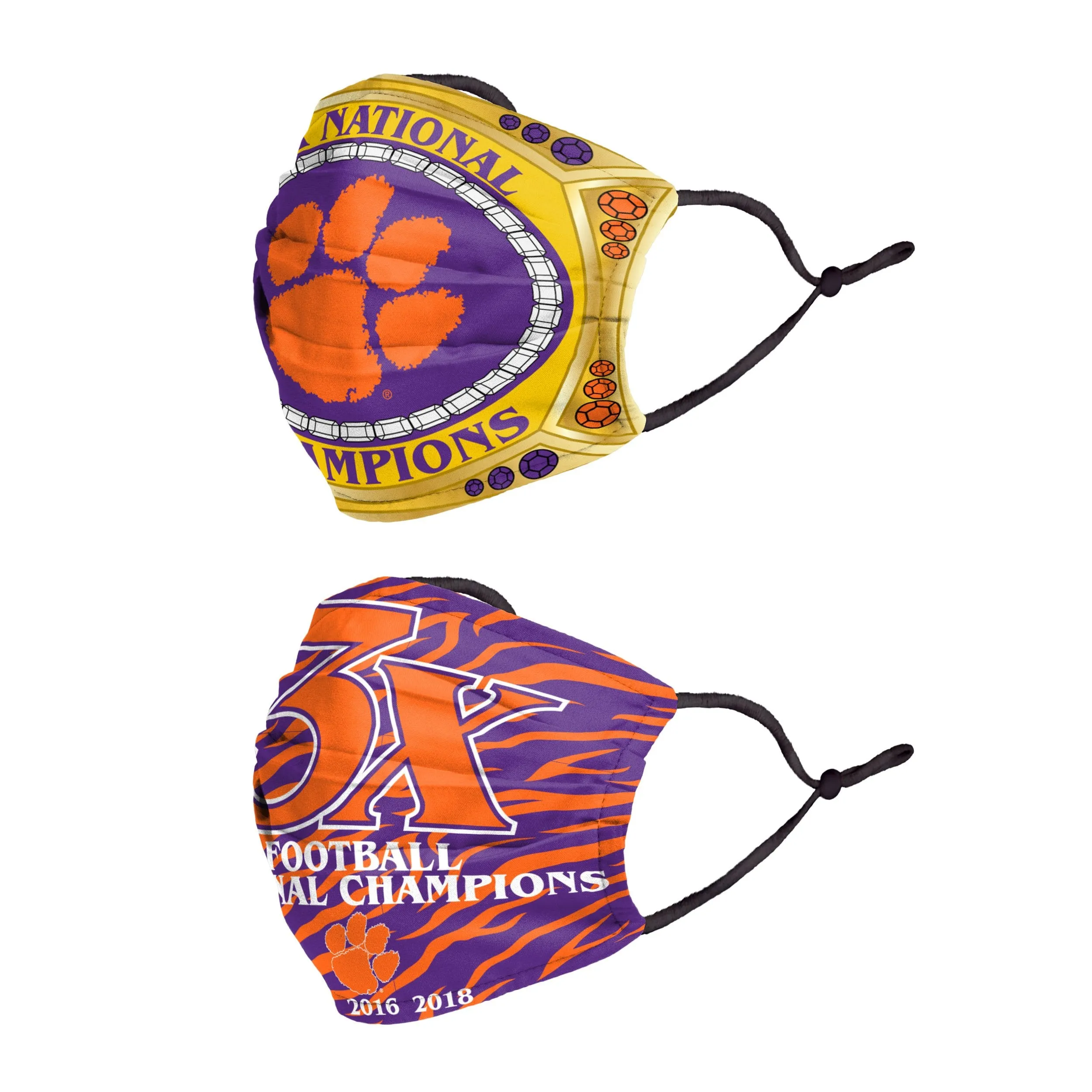 Clemson Tigers NCAA Thematic Champions Adjustable 2 Pack Face Cover