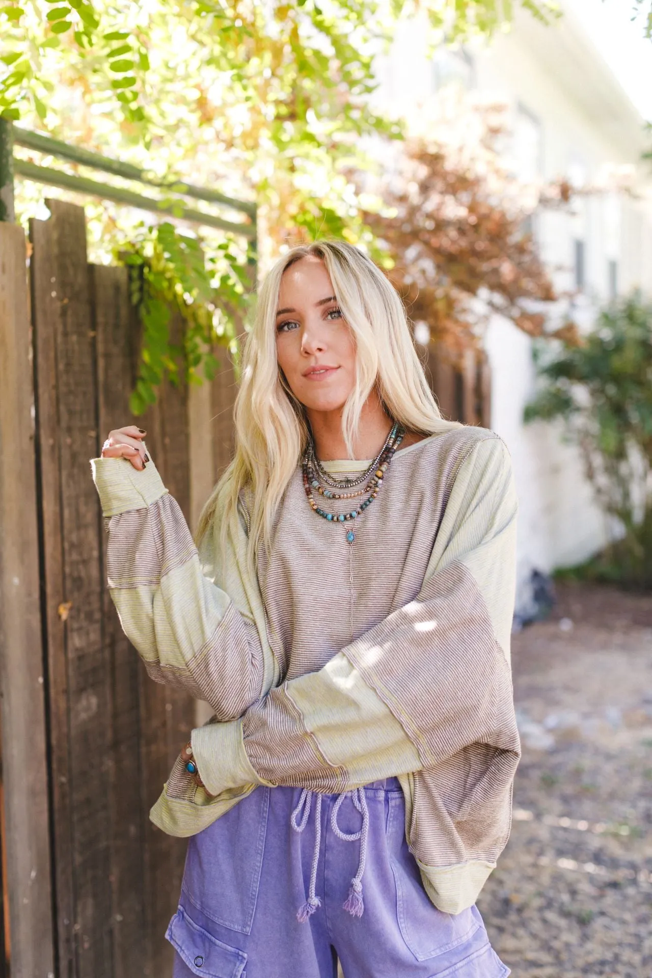 Cool Tones Color Block Top - Mocha