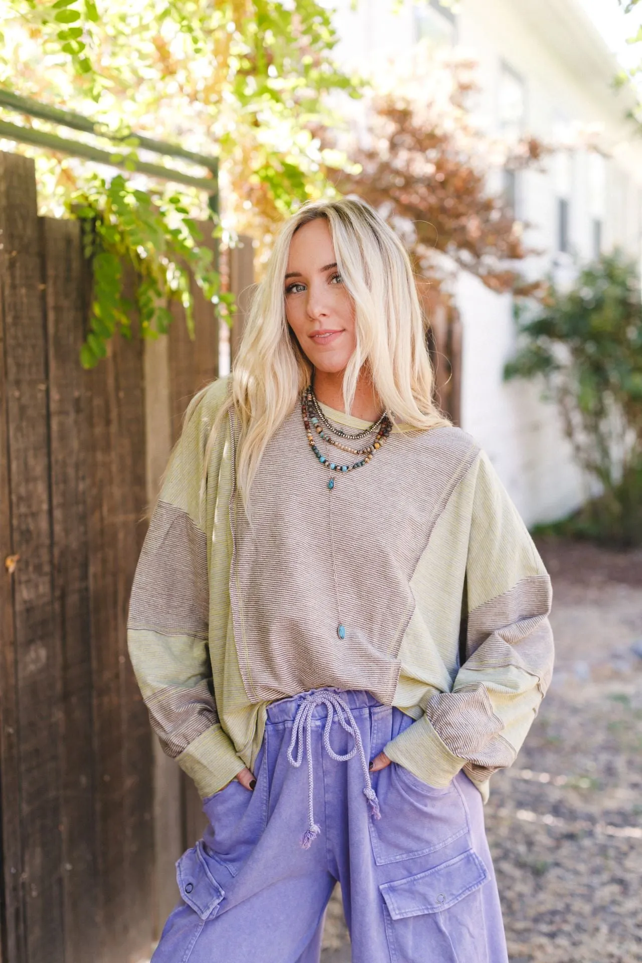 Cool Tones Color Block Top - Mocha