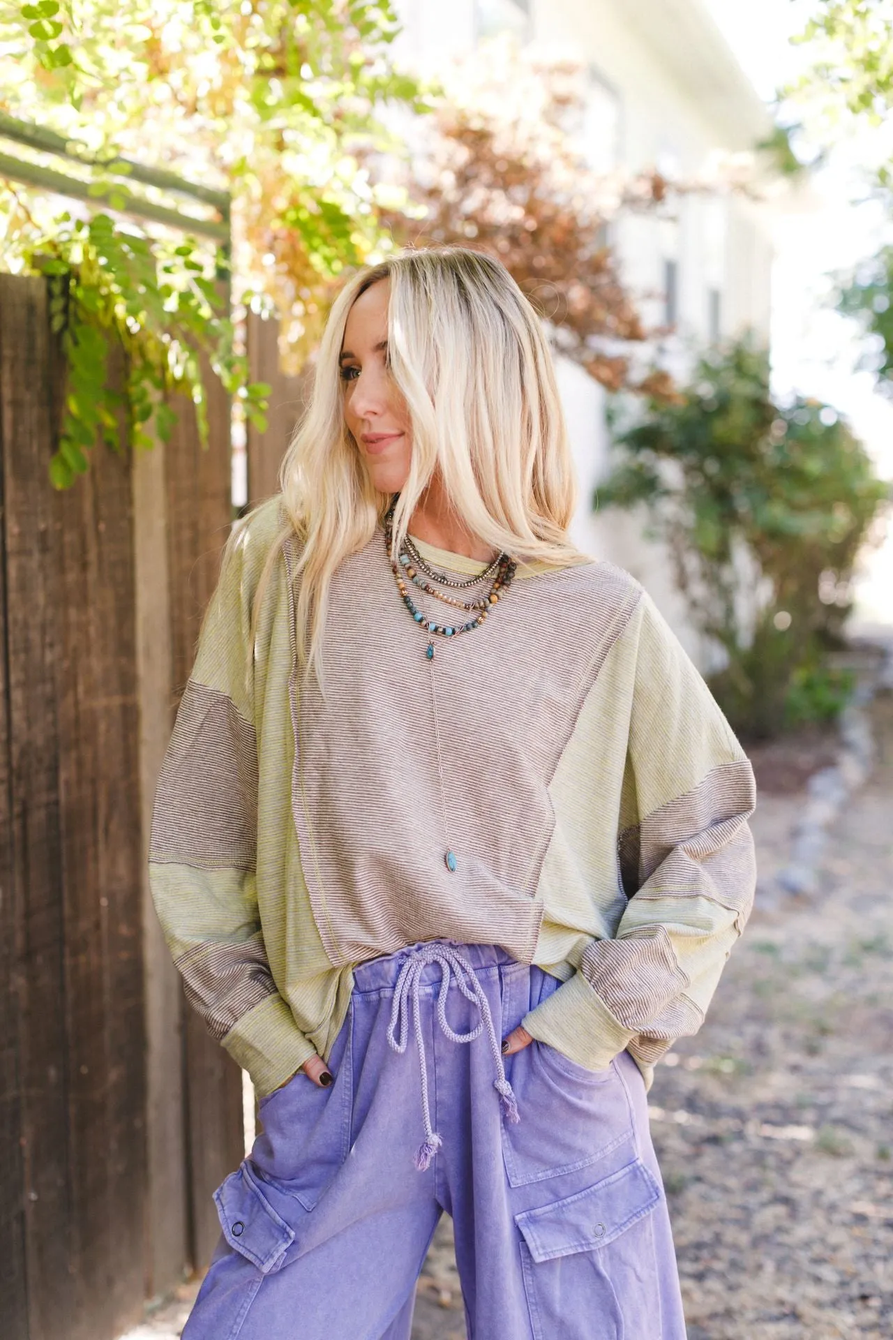 Cool Tones Color Block Top - Mocha