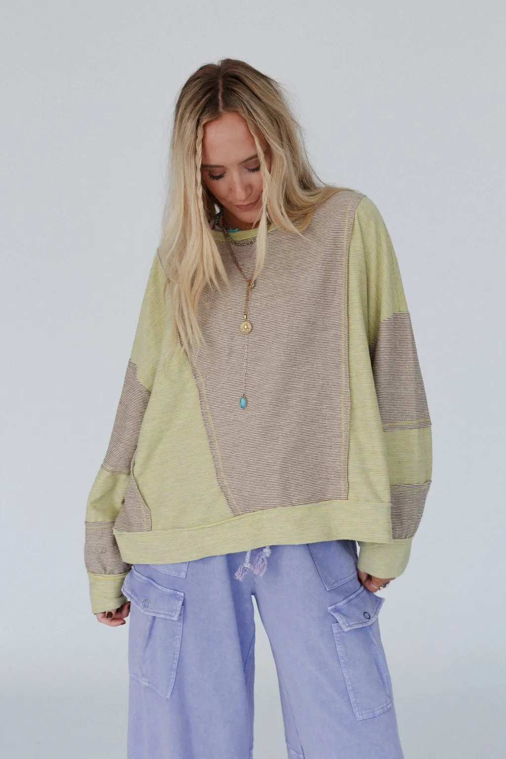 Cool Tones Color Block Top - Mocha