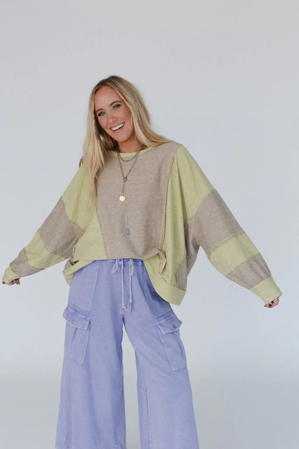 Cool Tones Color Block Top - Mocha