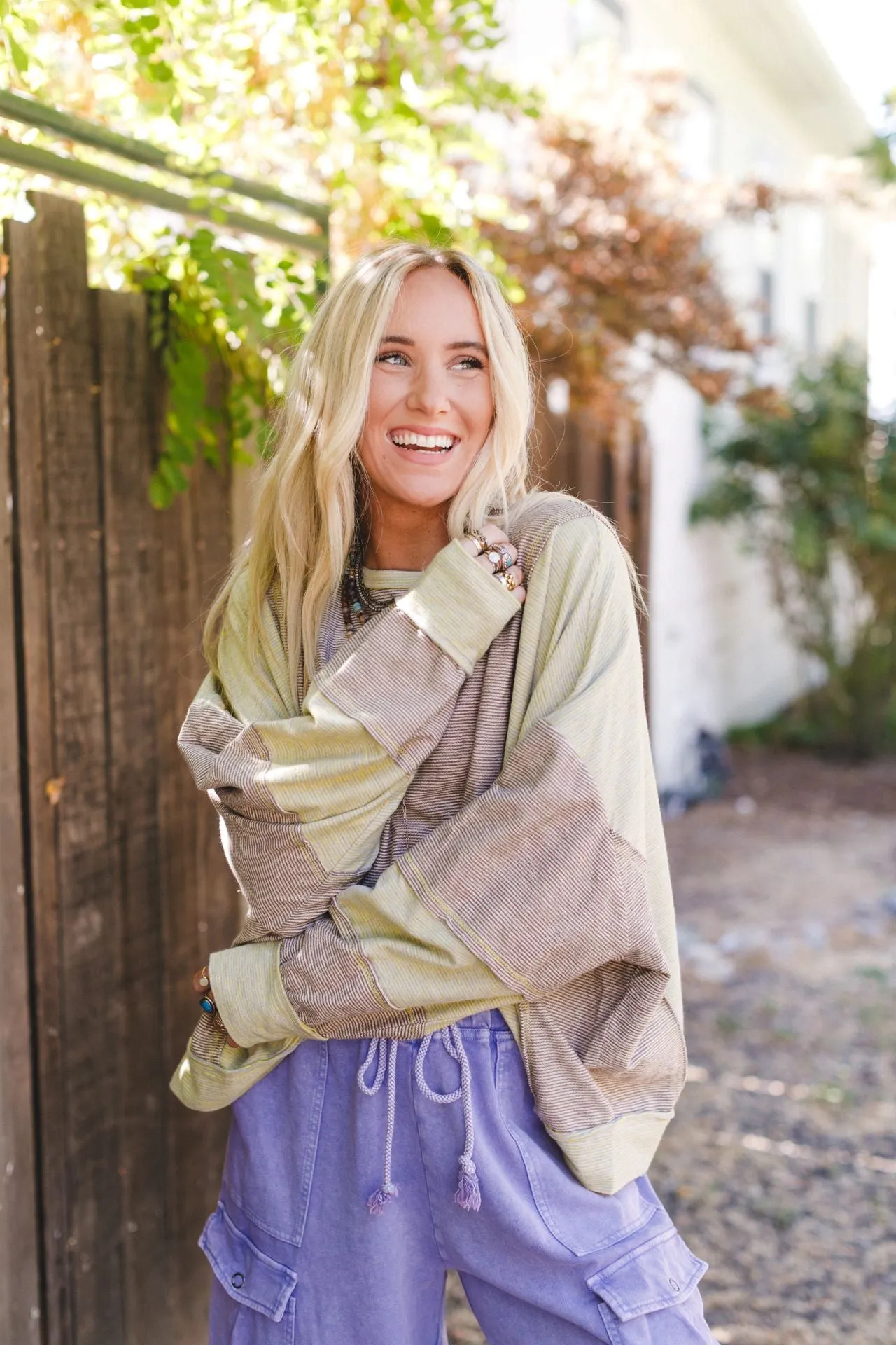 Cool Tones Color Block Top - Mocha
