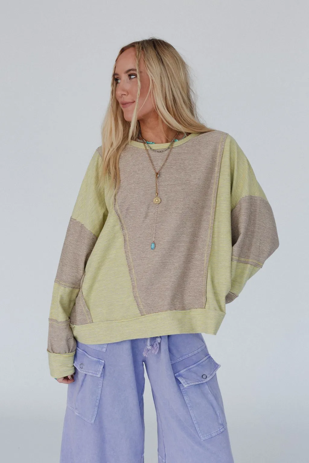 Cool Tones Color Block Top - Mocha
