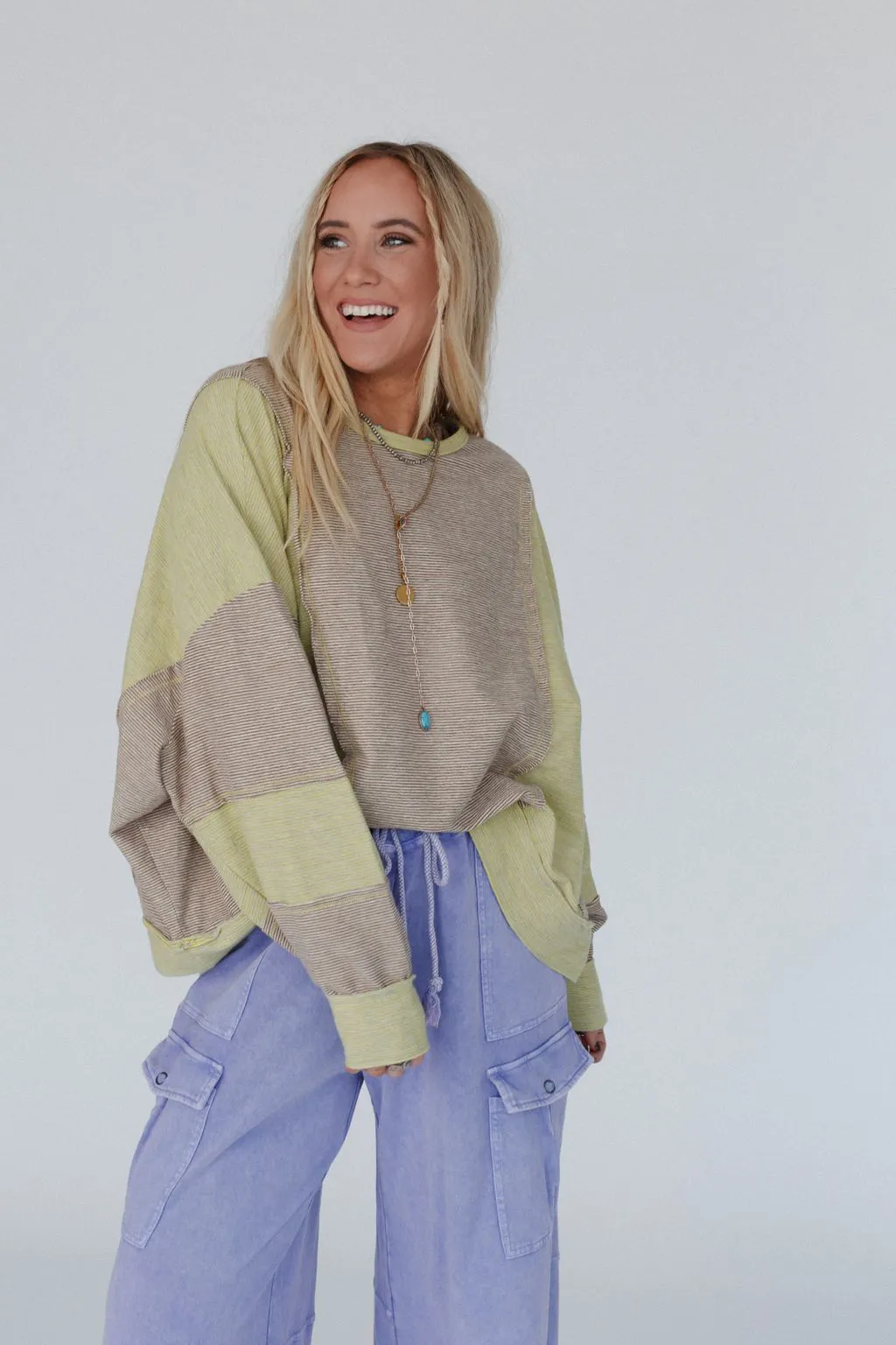 Cool Tones Color Block Top - Mocha