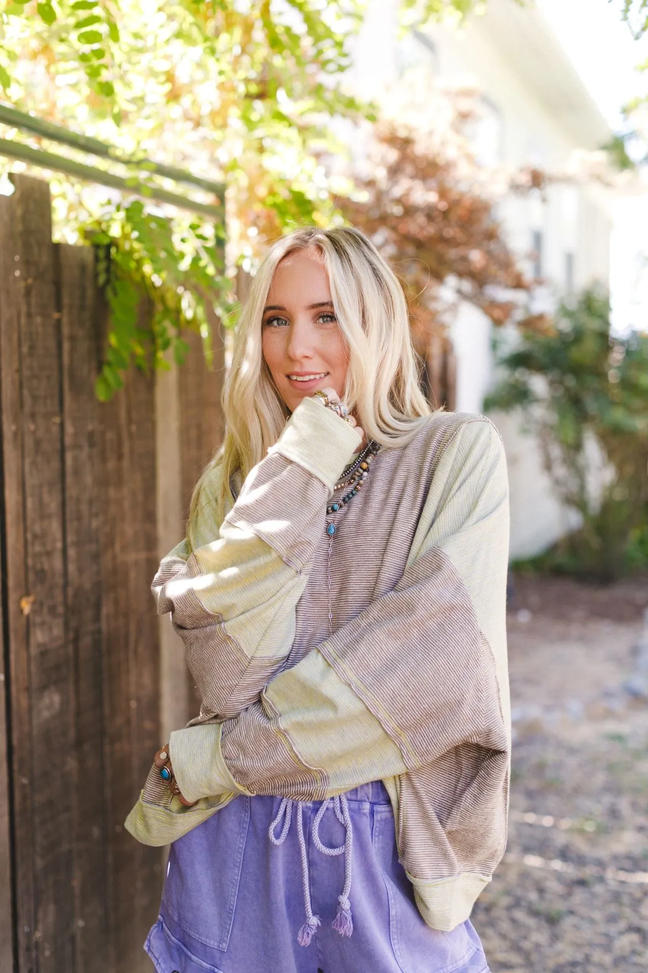 Cool Tones Color Block Top - Mocha