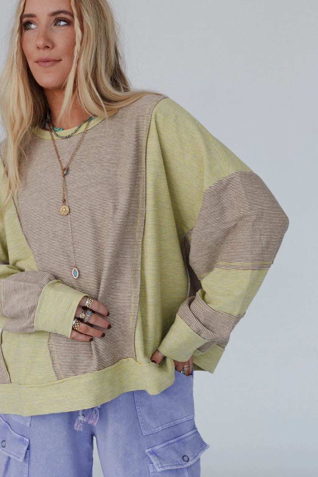 Cool Tones Color Block Top - Mocha