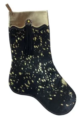 Cowhide Leather Christmas Stocking ~ Gold Metallic