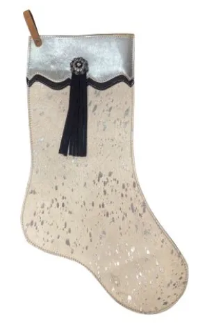 Cowhide Leather Christmas Stocking ~ Silver Metallic