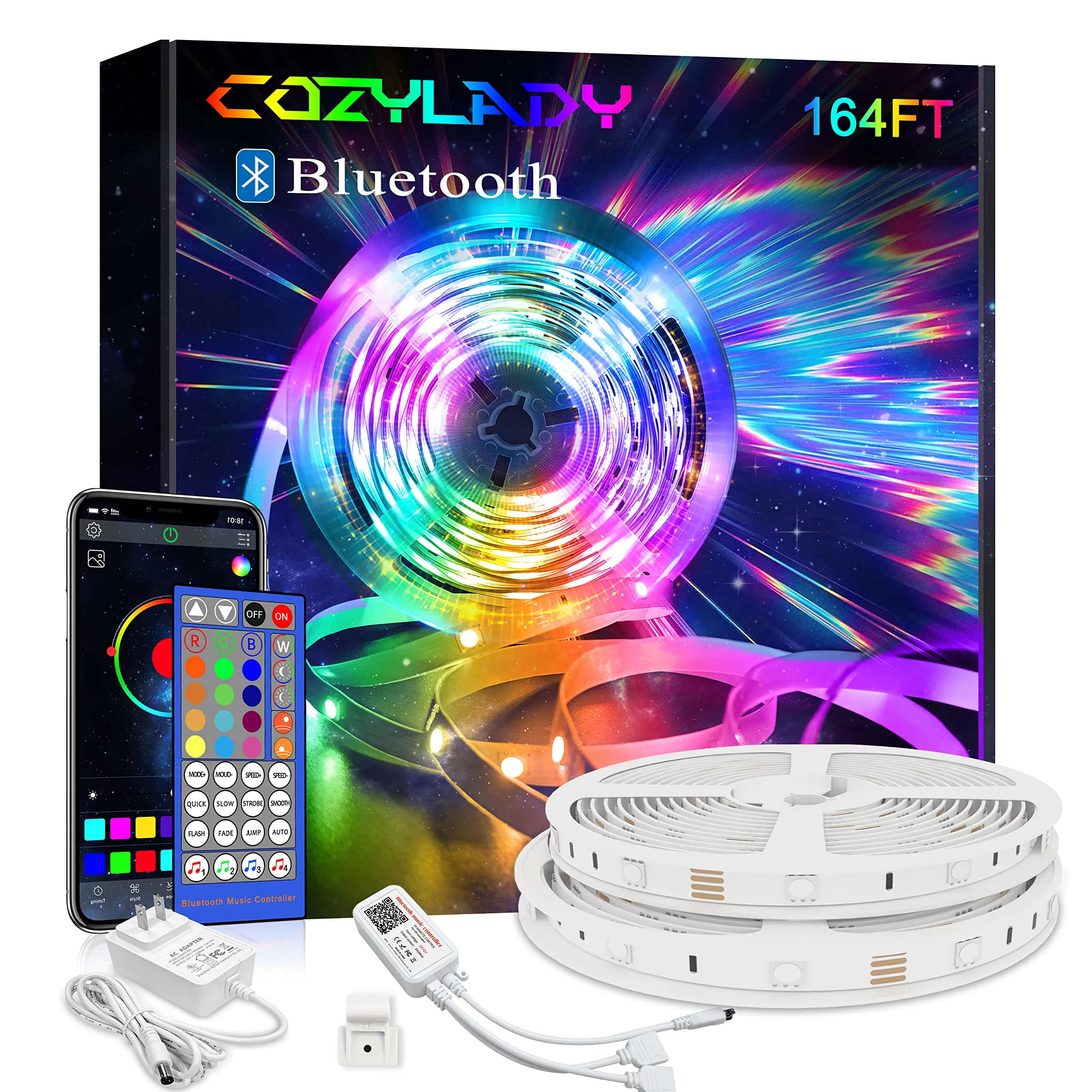 Cozylady Bluetooth LED Strip Lights,50m LED Light Strips Controlled by Smart Phone APP, Music Sync LED Lights Strip for Bedroom Decor, Room Decor, Children's Room（50m）