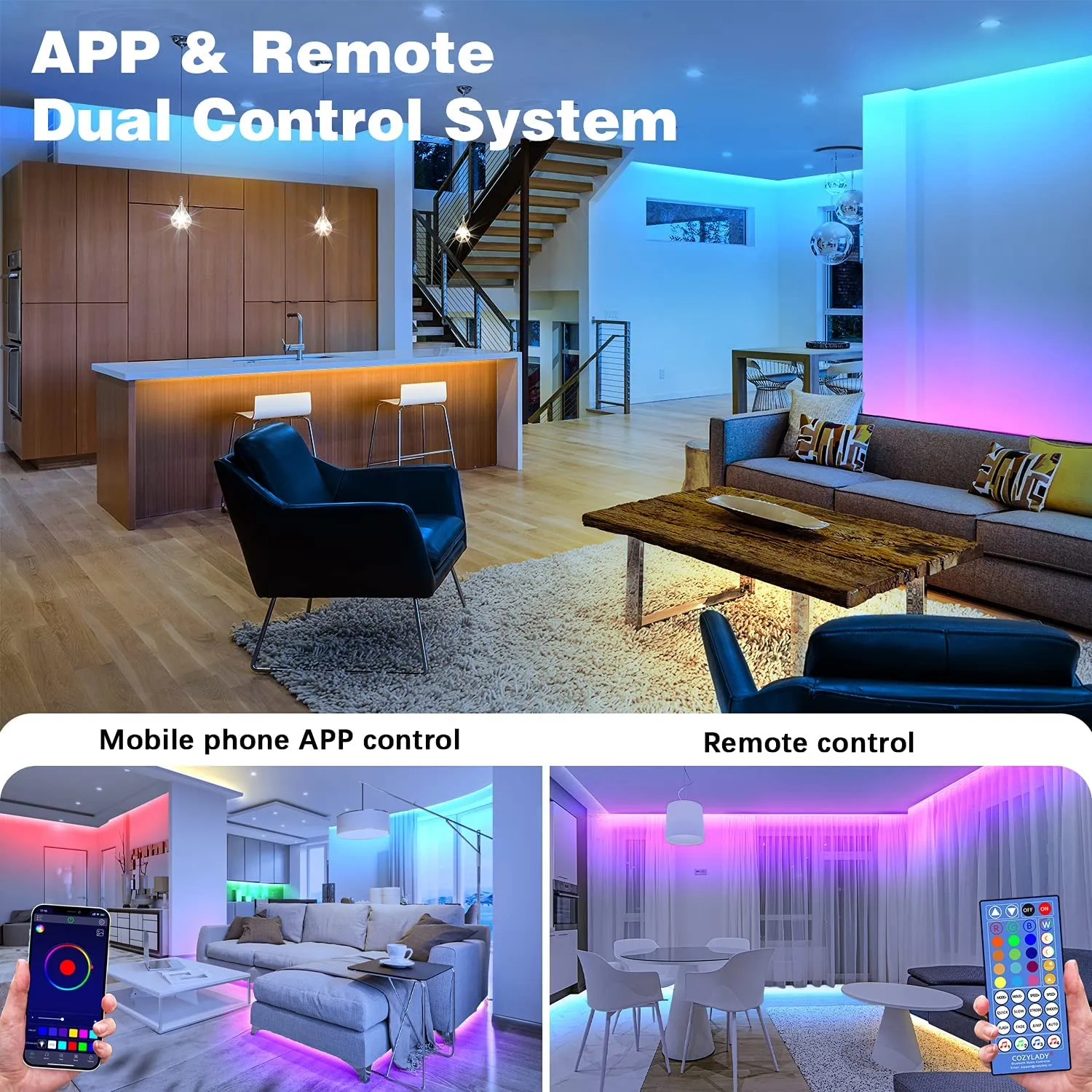 Cozylady Bluetooth LED Strip Lights,50m LED Light Strips Controlled by Smart Phone APP, Music Sync LED Lights Strip for Bedroom Decor, Room Decor, Children's Room（50m）