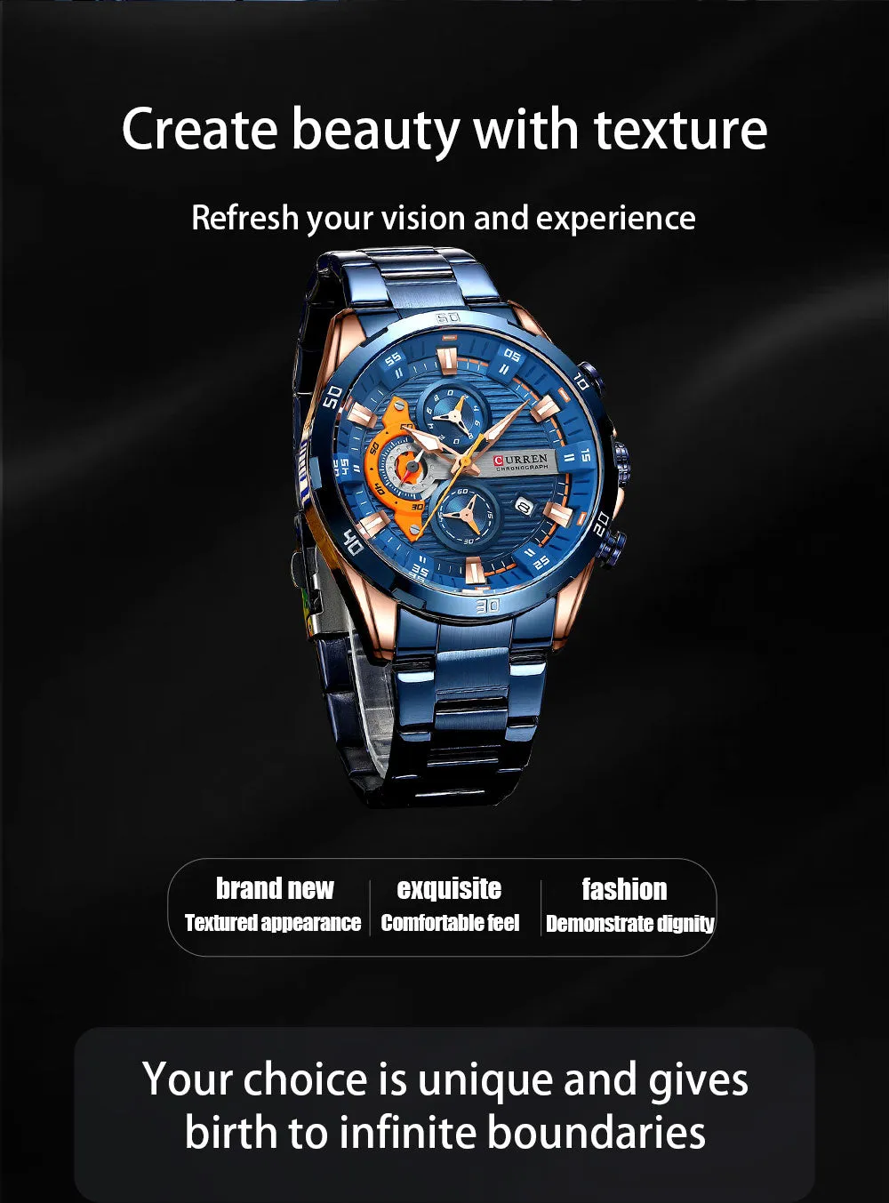 CURREN Original Brand Stainless Steel Band Wrist Watch For Men With Brand (Box & Bag)-8402