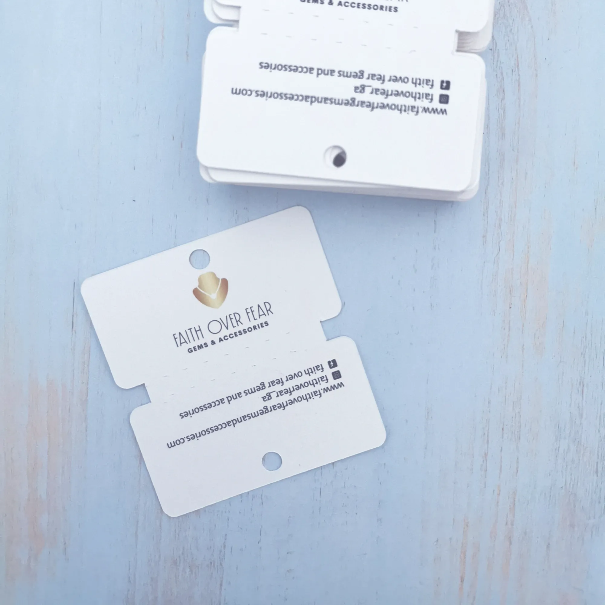 Custom printed folded display cards 76.2mm x 85.55mm for necklaces, scrunchies, headbands