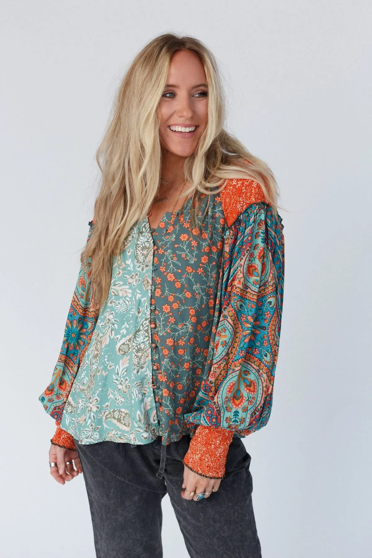 Danielle Mixed Floral Printed Top - Mint