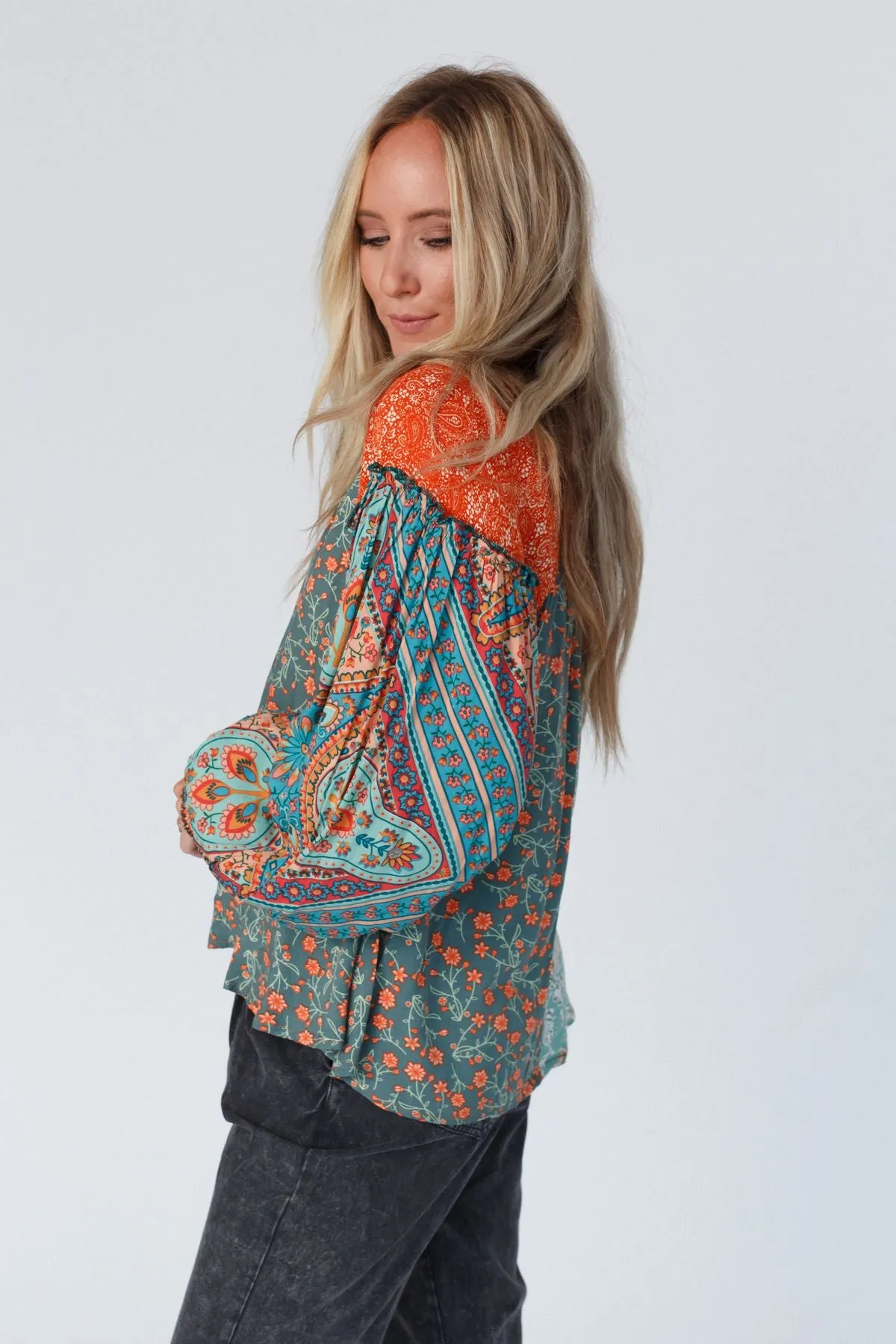 Danielle Mixed Floral Printed Top - Mint
