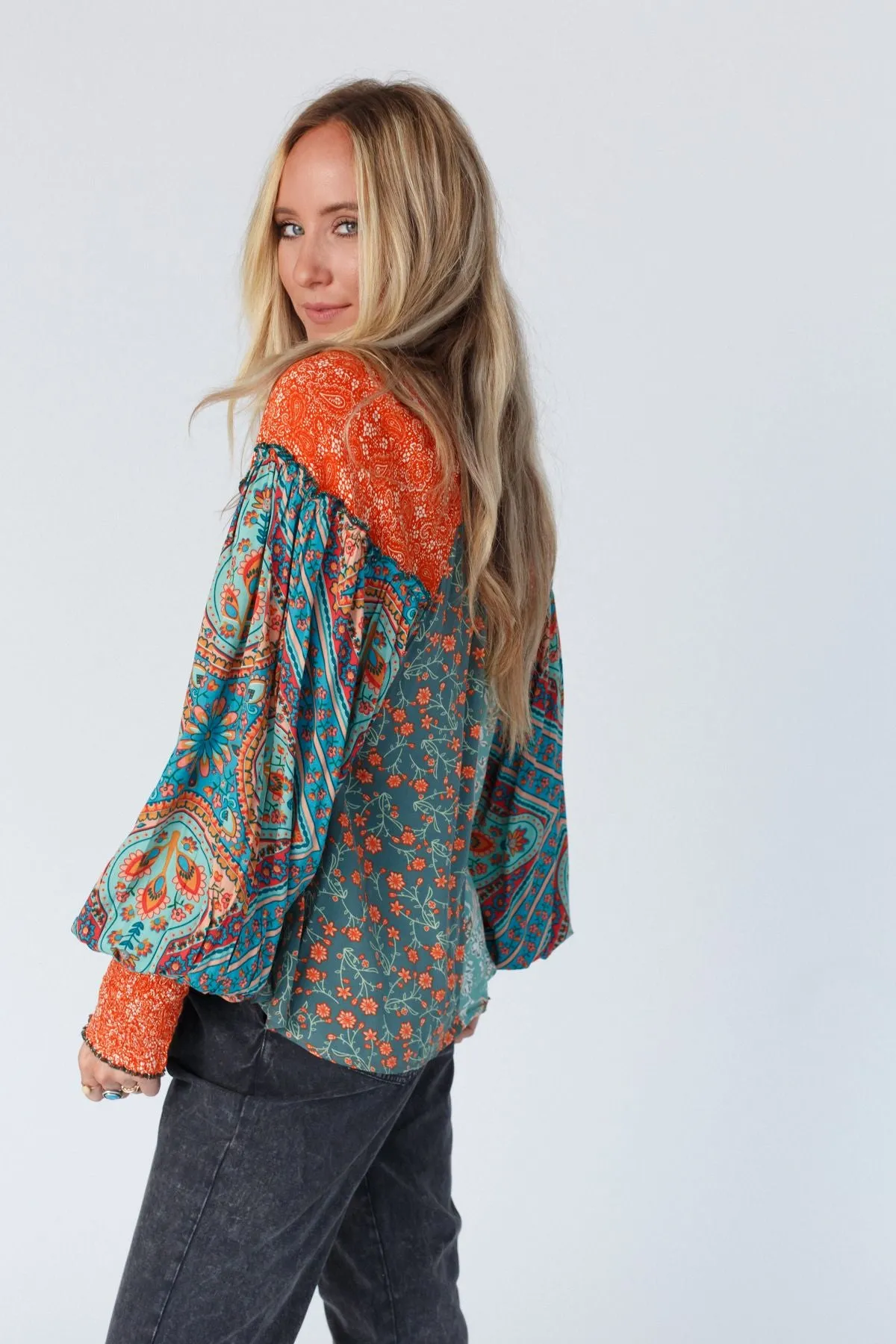 Danielle Mixed Floral Printed Top - Mint